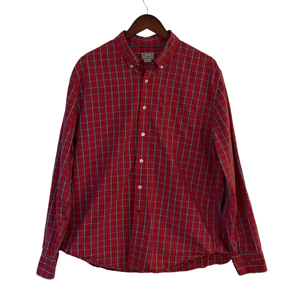 J.Crew Red Plaid Button Down Shirt Men’s XL 100% Cotton Classic